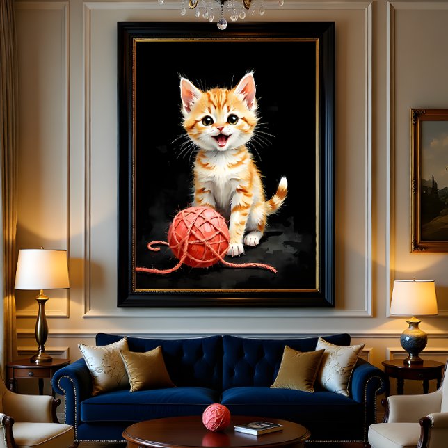 Playful Kitten Cat with Yarn Watercolor Print (Creator Uploaded)