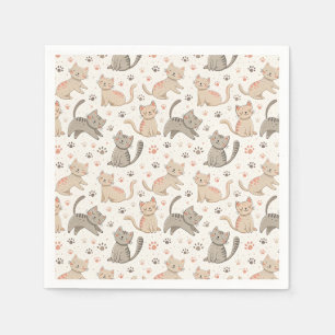 Playful Kittens and Paw Prints - Kids Cat Pattern Napkin