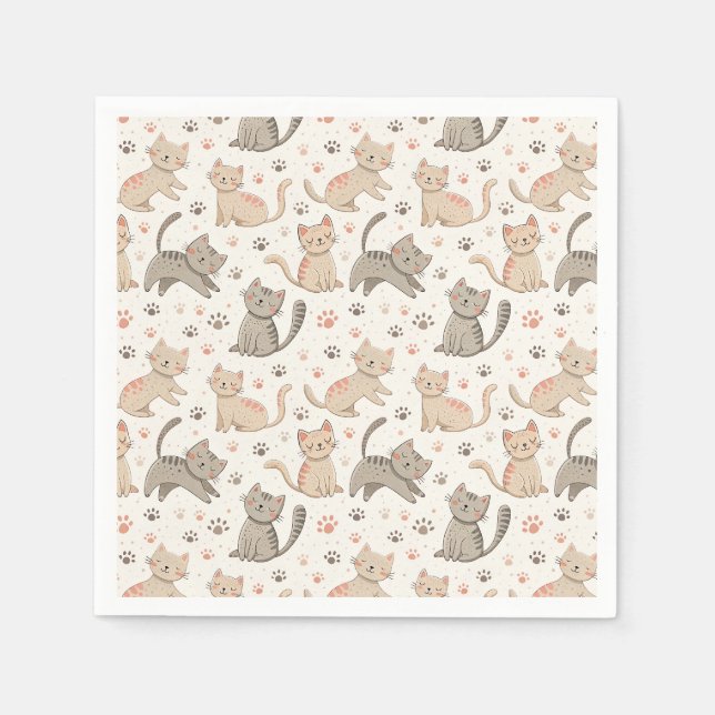 Playful Kittens and Paw Prints - Kids Cat Pattern Napkin (Front)