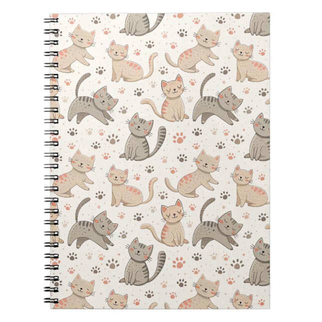 Playful Kittens and Paw Prints - Kids Cat Pattern Notebook (Front)