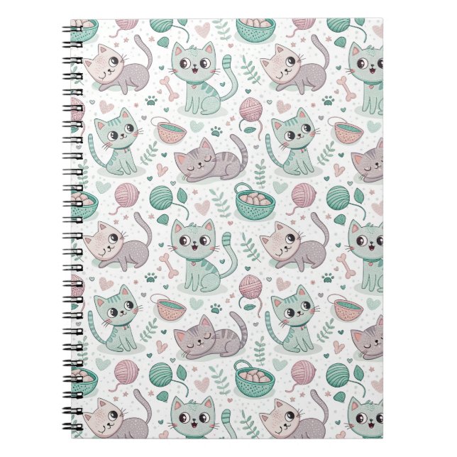 Playful Kittens & Pawprints - Cute Cat Pattern Art Notebook (Front)
