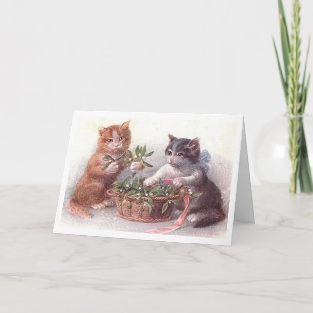 Playful Kittens Vintage Image Christmas Card (Front)
