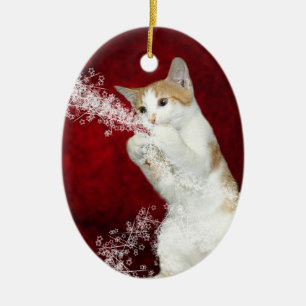 Playful kitty Christmas Ceramic Tree Decoration