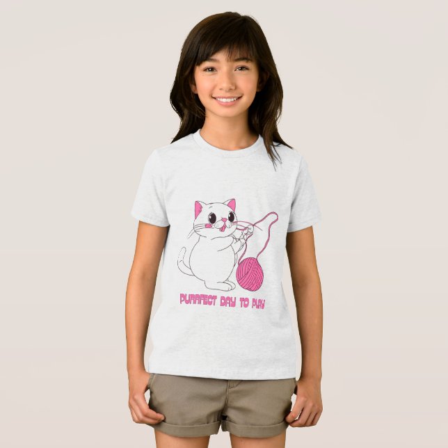 Playful Kitty with Yarn Ball Tri-Blend Shirt (Front Full)