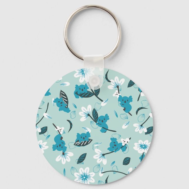 Playful Koala Pattern Cute Animal and Nature Art Key Ring (Front)
