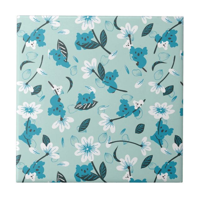 Playful Koala Pattern Cute Animal and Nature Art Tile (Front)