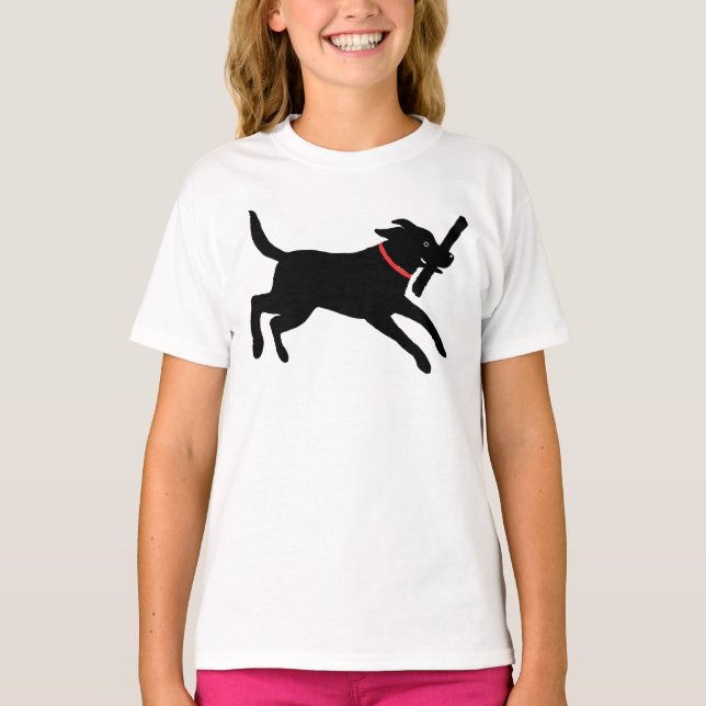 Playful Labrador Retriever Dog Black Lab Running T-Shirt (Front)
