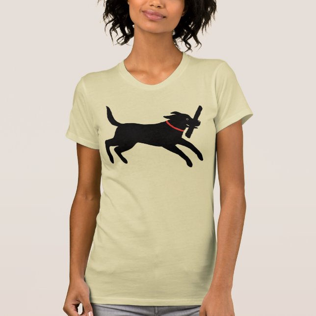 Playful Labrador Retriever Dog Black Lab Running T-Shirt (Front)