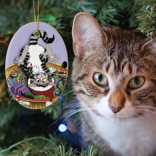 Playful Lavender Catnip Christmas Cat Funny Ceramic Tree Decoration (Creator Uploaded)