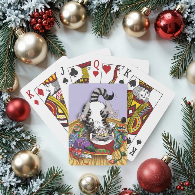 Playful Lavender Catnip Christmas Cat Funny Playing Cards (Creator Uploaded)