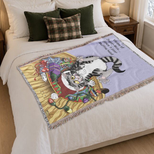 Playful Lavender Catnip Christmas Cat Funny Throw Blanket (Creator Uploaded)