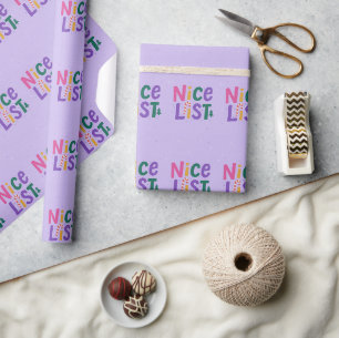 Playful Lavender 'Nice List' Christmas Typography  Wrapping Paper