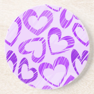 Playful Lavender Purple Cute Sketch Heart Pattern Coaster