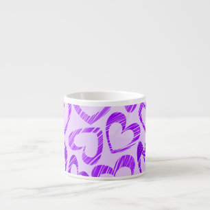 Playful Lavender Purple Cute Sketch Heart Pattern Espresso Cup