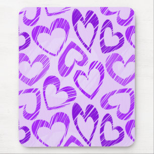 Playful Lavender Purple Cute Sketch Heart Pattern Mouse Pad