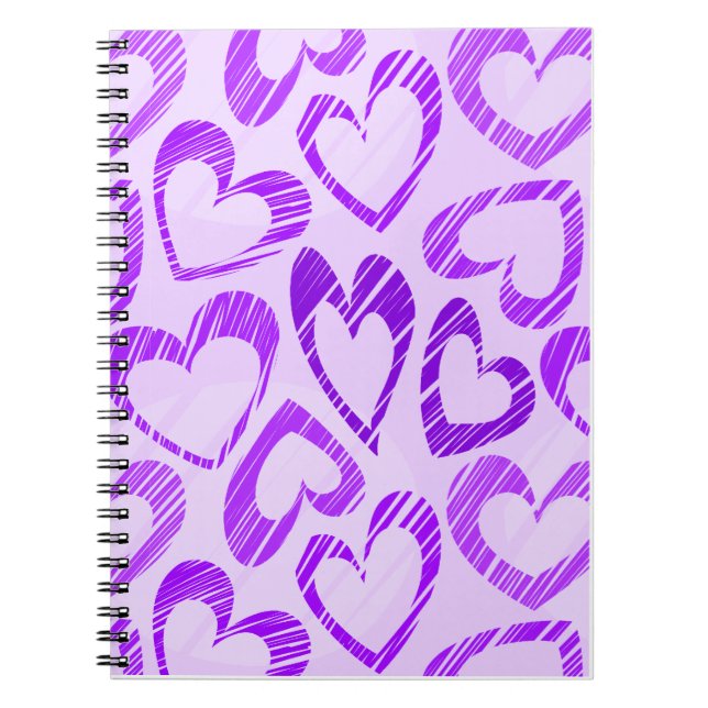 Playful Lavender Purple Cute Sketch Heart Pattern Spiral Notebook (Front)