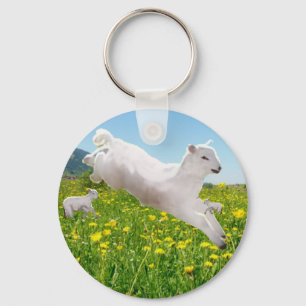Playful Leaping Lambs Easter   Key Ring