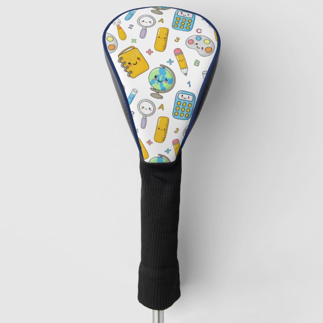 Playful Learning – Cute Education Seamless Pattern Golf Head Cover (Front)