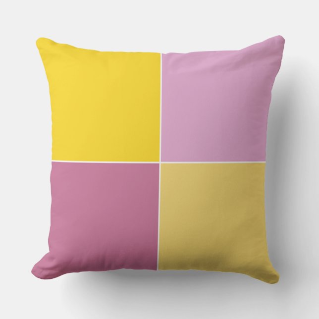 Playful Lemon Raspberry Squares Cushion (Front)