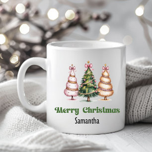Playful Leopard Christmas Trees Custom Name Mug