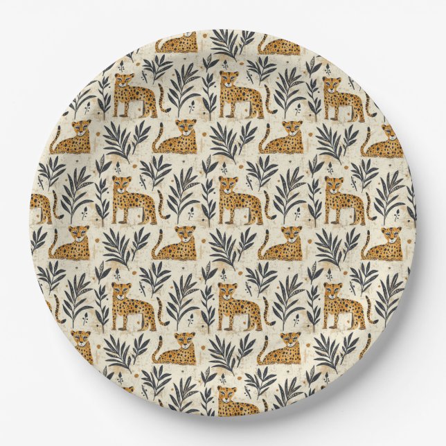 Playful Leopard Jungle Pattern Paper Plate (Front)