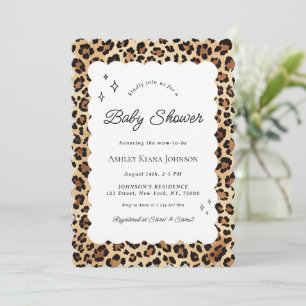 Playful Leopard Print Wavy Frame Baby Shower Invitation