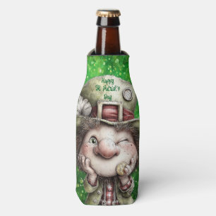 Playful Leprechaun Illustration  Bottle Cooler