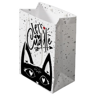 Playful Let's Cuddle Scandinavian Black Cat Medium Gift Bag