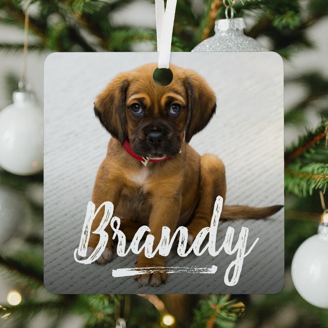 Playful Lettering Pet Photo Christmas Metal Tree Decoration (Creator Uploaded)
