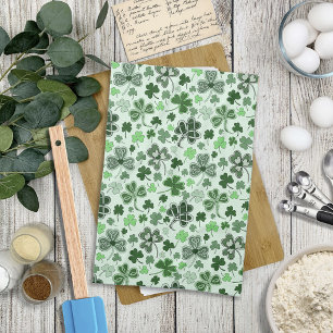 Playful Light Green Shamrock Hearts Pattern Celtic Tea Towel
