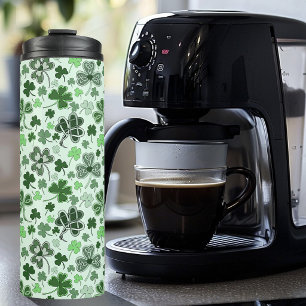 Playful Light Green Shamrock Hearts Pattern Celtic Thermal Tumbler