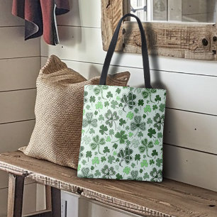 Playful Light Green Shamrock Hearts Pattern Celtic Tote Bag