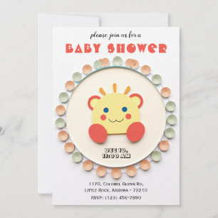 Playful Lion Baby In Colourful Circle Baby Shower Invitation