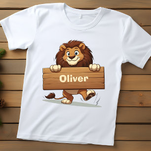 Playful Lion with Wooden Name Plate Baby T-Shirt