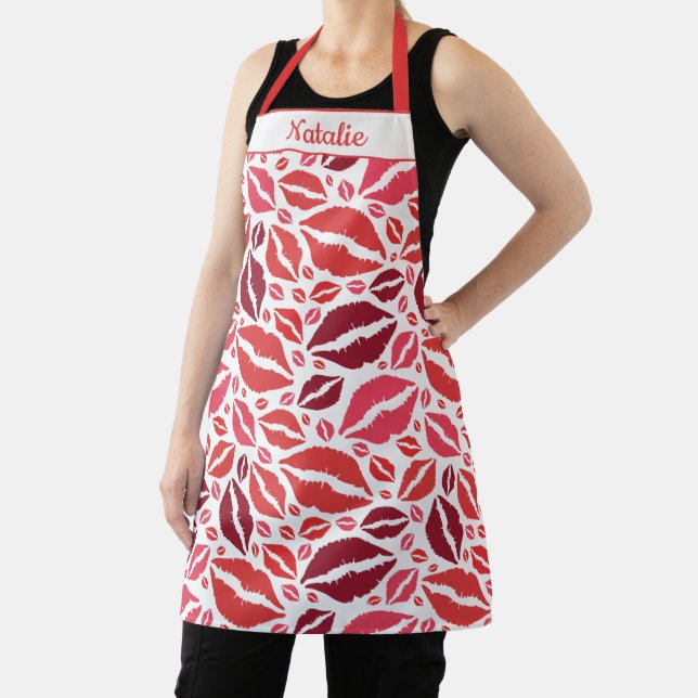 Playful Lip Print Design in Red and Pink Apron (Insitu)