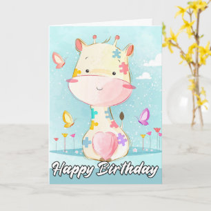 Playful Little Posing Giraffe   Happy Birthday Card