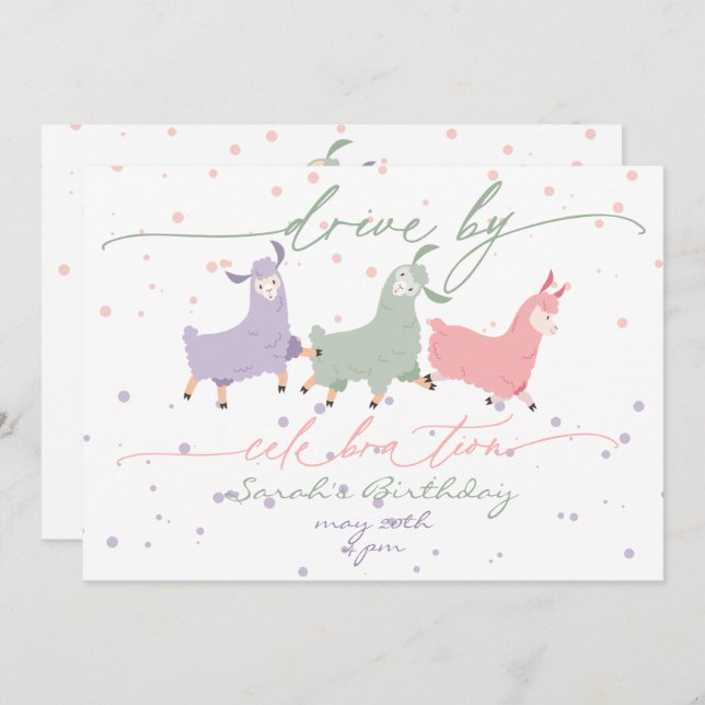 Playful Llama Surprise Birthday Celebration Parade Invitation (Front/Back)