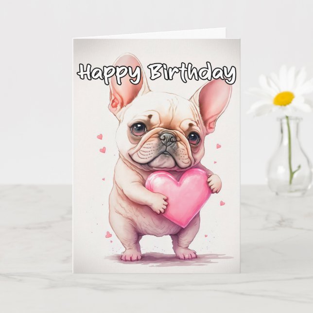 Playful Loveable Little French Bulldog Puppy Card (Small Plant)