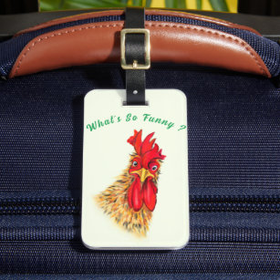 Playful Luggage Tag Surprised Rooster Funny Gift