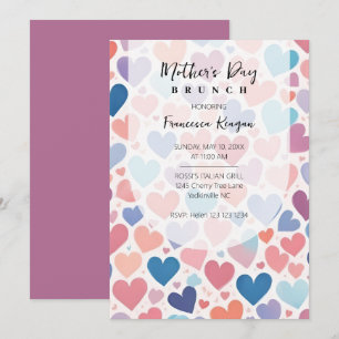 Playful Mauve Purple Hearts Mother Day Brunch Invitation