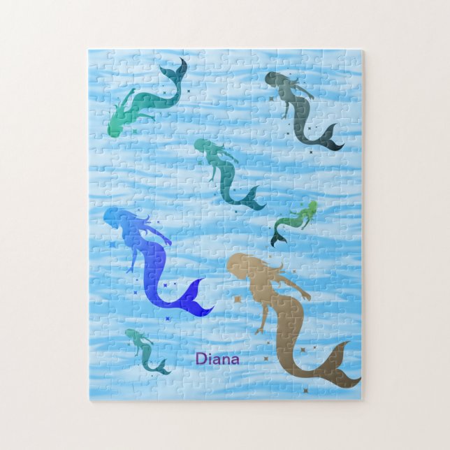 Playful Mermaid Silhouettes Underwater Puzzle (Vertical)