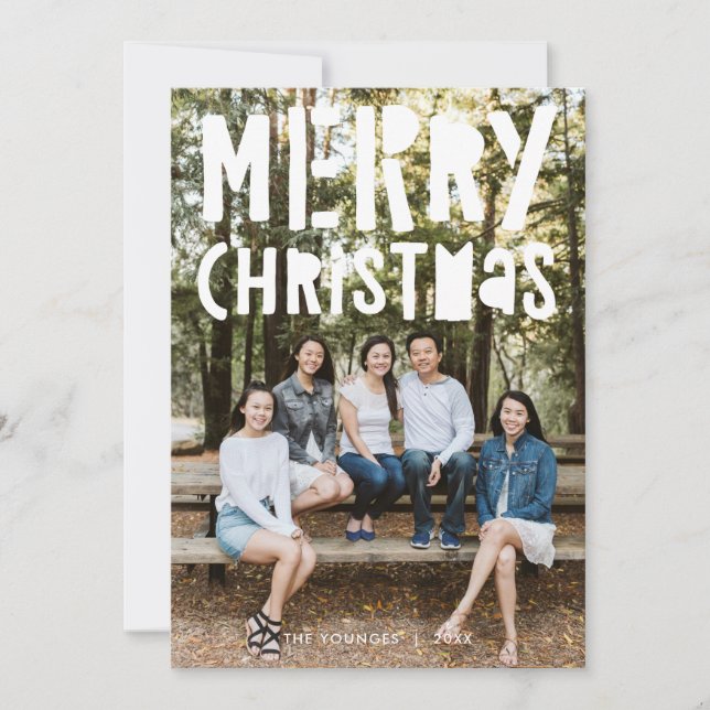 Playful Merry Christmas White Overlay Holiday Card (Front)