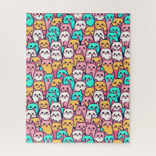 Playful Minimalist Cats in Multi-Colored Pastels Jigsaw Puzzle