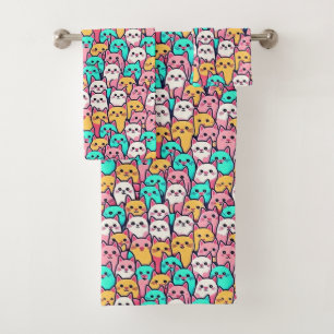 Playful Minimalist Cats in Multi-Coloured Pastels Bath Towel Set