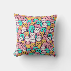 Playful Minimalist Cats in Multi-Coloured Pastels Cushion
