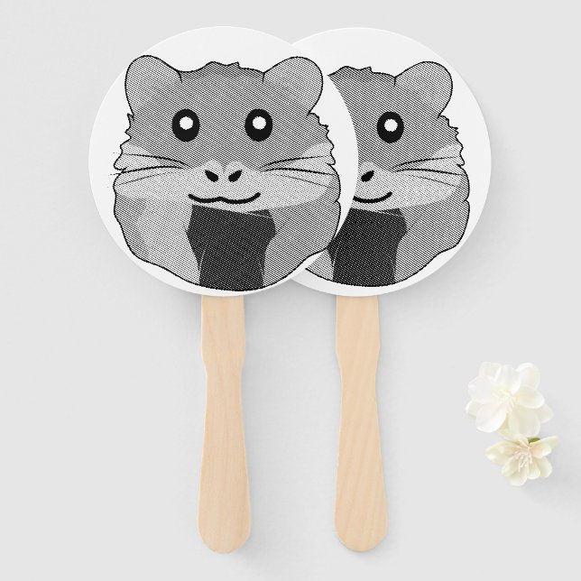 Playful Minimalist Hamster Hand Fan (Front and Back)