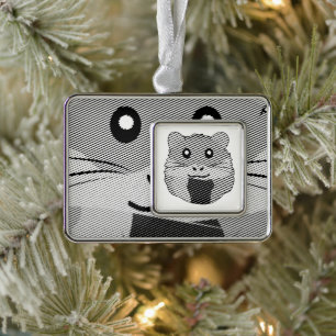 Playful Minimalist Hamster Silver Plated Framed Ornament