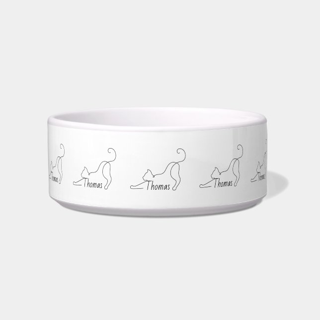 Playful Minimalistic Line Art Cat Bowl (Front)