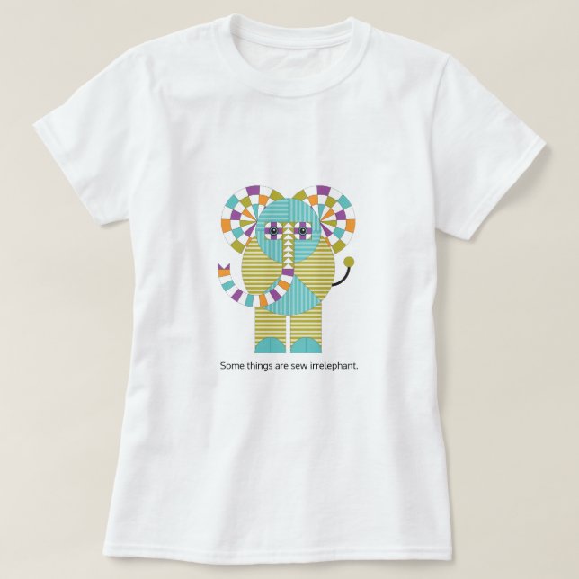 Playful Modern Elephant Quilt Pattern T-Shirt (Design Front)