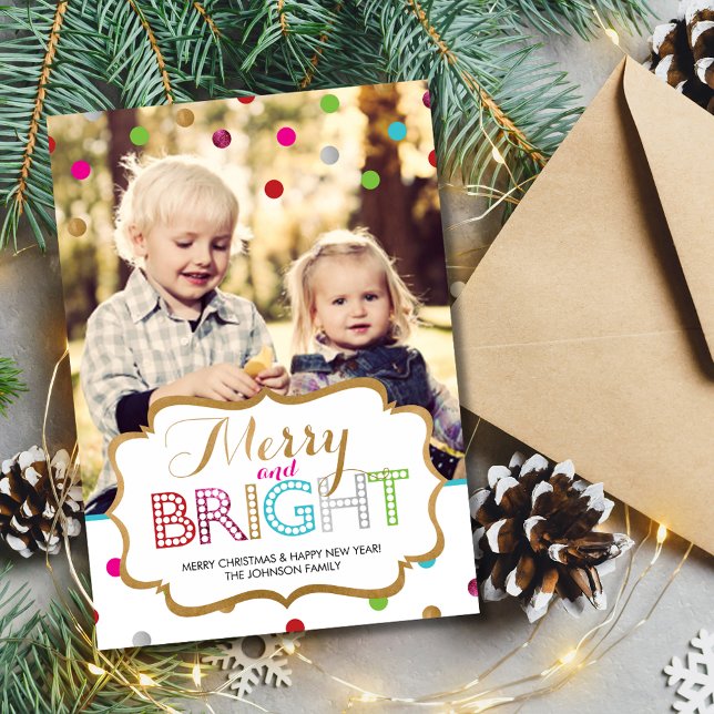 Playful Modern Merry and Bright Christmas Photo Holiday Card (Creator Uploaded)